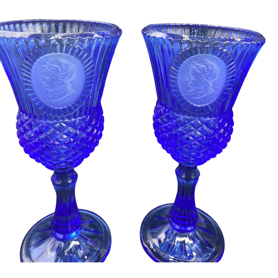 Набор из 4 винтажных винных кубков Cobalt Blue Fostoria Cameo George/Martha Washington - Изображение 2 из 4