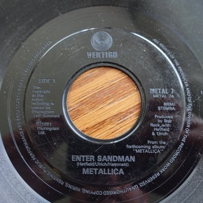 Metallica   Enter Sandman 7'' Jukebox Record 1991 Vertigo Metal Thrash 45 RPM