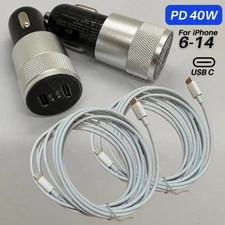 2Pack 40W Fast USB C Car Charger Adapter PD Type C Cable For iPhone 14 13 12 11