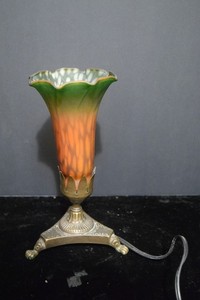 Lily Tulip Night Light Green & Amber Tiffany Style