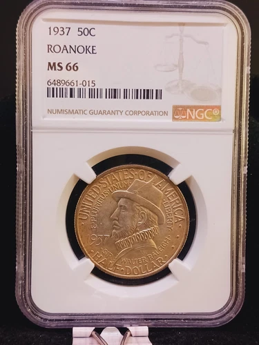 1937 NGC MS66 Roanoke Commemorative Silver Half Dollar Coin