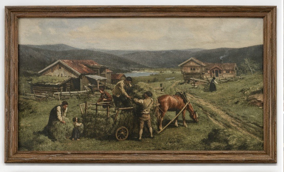 Large Vintage Scandinavian Farm Landscape Print Jahn Ekenaes Telemark Framed