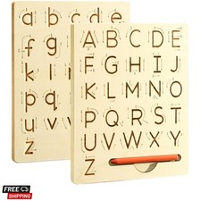Wooden Letters Practicing Board,Reusable Handwriting Alphabet Tracing Board D...