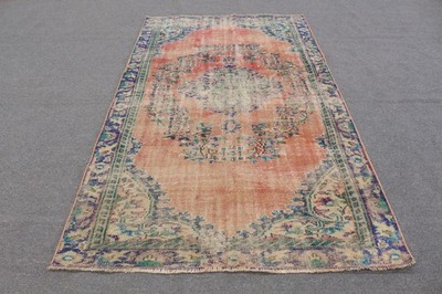 Turkish Vintage Rug, 4,8x8,3 ft Area Rug, Red Blue Oriental Wool Rug