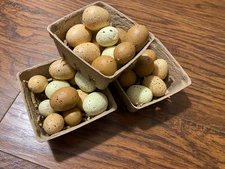 3 Brown Paper Crates of Faux Mini Speckled Eggs & Brown paper shredding