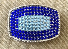 Blue And Clear Rhinestone Covered Sparkling Ladies Belt Buckle 2 3/4  X 2  Bling