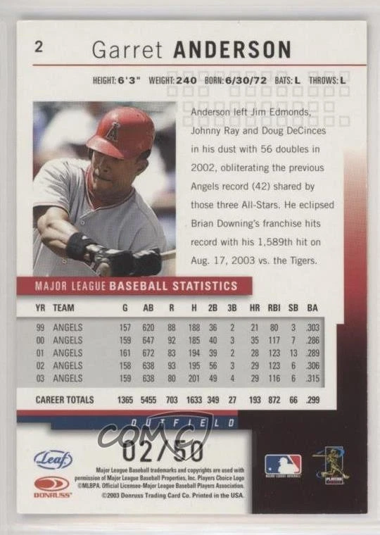 2004 Leaf Press Proof Silver /50 Garret Anderson #2 - Image 2 of 2