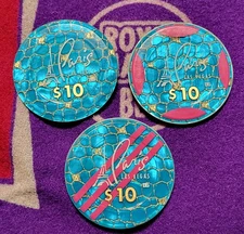 Paris Las Vegas Casino Obsolete set of 3 $10.00 European Roulette Jetons