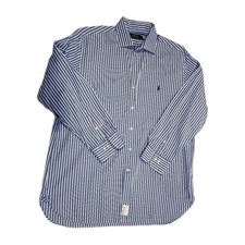 Ralph Lauren Classic Button Up 17 32/33 Blue w/ White Black Stripe Long Sleeves