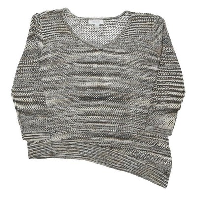 DRESSBARN Damen Grau Bedruckt Top Langärmelig V-Ausschnitt L Asymmetrischer Saum