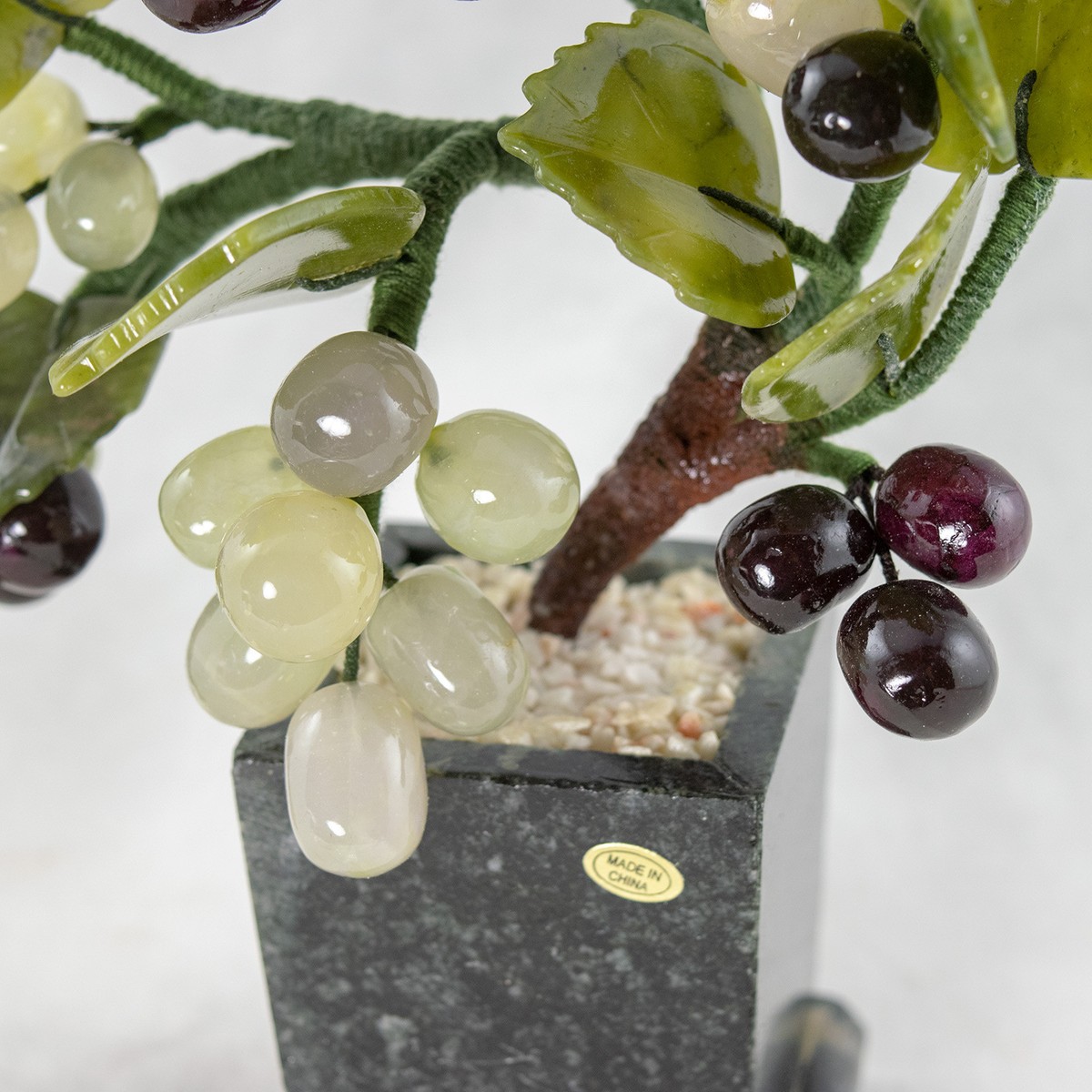 Vintage Chinese Carved Semi Precious Stone Grapes Bonsai Tree