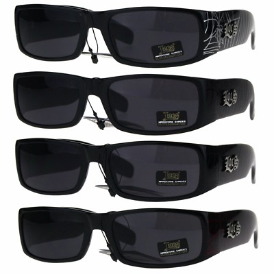 Locs Mens Hardcore Gangster Horn Rim Mad Dog Rectangular All Black Sunglasses
