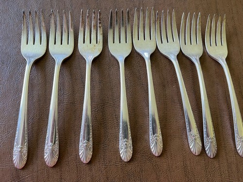 Crown Radiance 1939 5 3/8" Silverplate Set di 8 forchette per insalata Art Decò