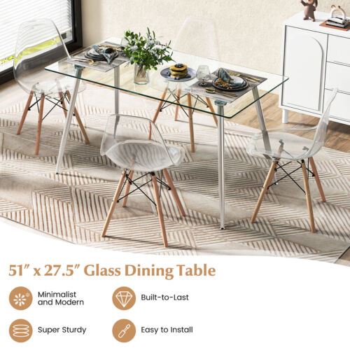 Modern Glass Dining Table Rectangular Table W/Metal Legs For Kitchen Silver - Picture 6 of 10