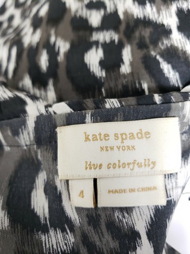KATE SPADE White Gray Black Cheetah Print Silk Ruffled Tie Neck Button Shirt 4 - Picture 6 of 6