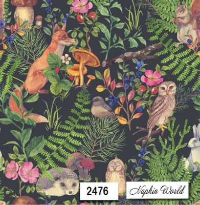 (2476) TWO Paper LUNCHEON Decoupage Art Craft Napkins - FOREST ANIMALS WILDLIFE