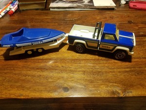 Details About Vintage Tonka Pickup Truck 1981 Ford Blue With Roll Cage Trailer With Boat