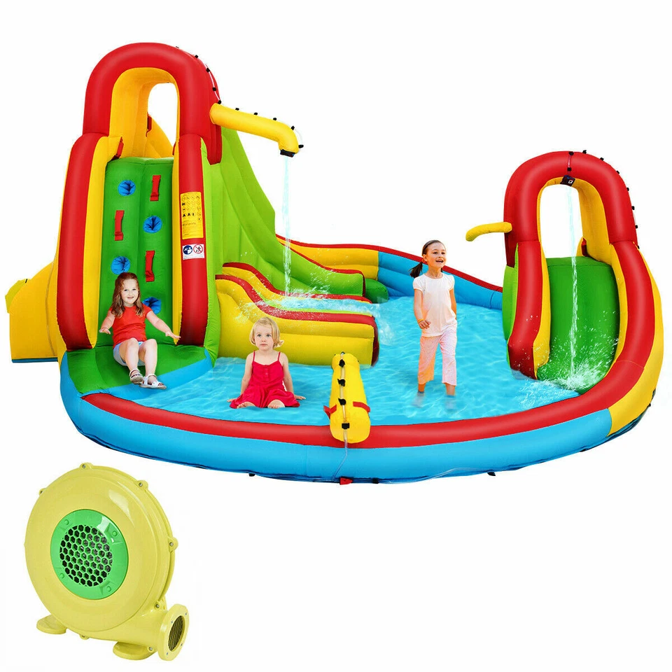 Inflatable Water Slide Kids Jumping Castle Water Park Splash Pool Slide W/Blower