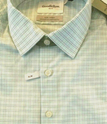 Goodfellow Mens Poplin Button Long Sleeve Shirt XXL Slim Mint Green Checked NWT