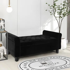 51" Velvet Storage Bench with Ottoman End of Bed Upholstered Couch Black