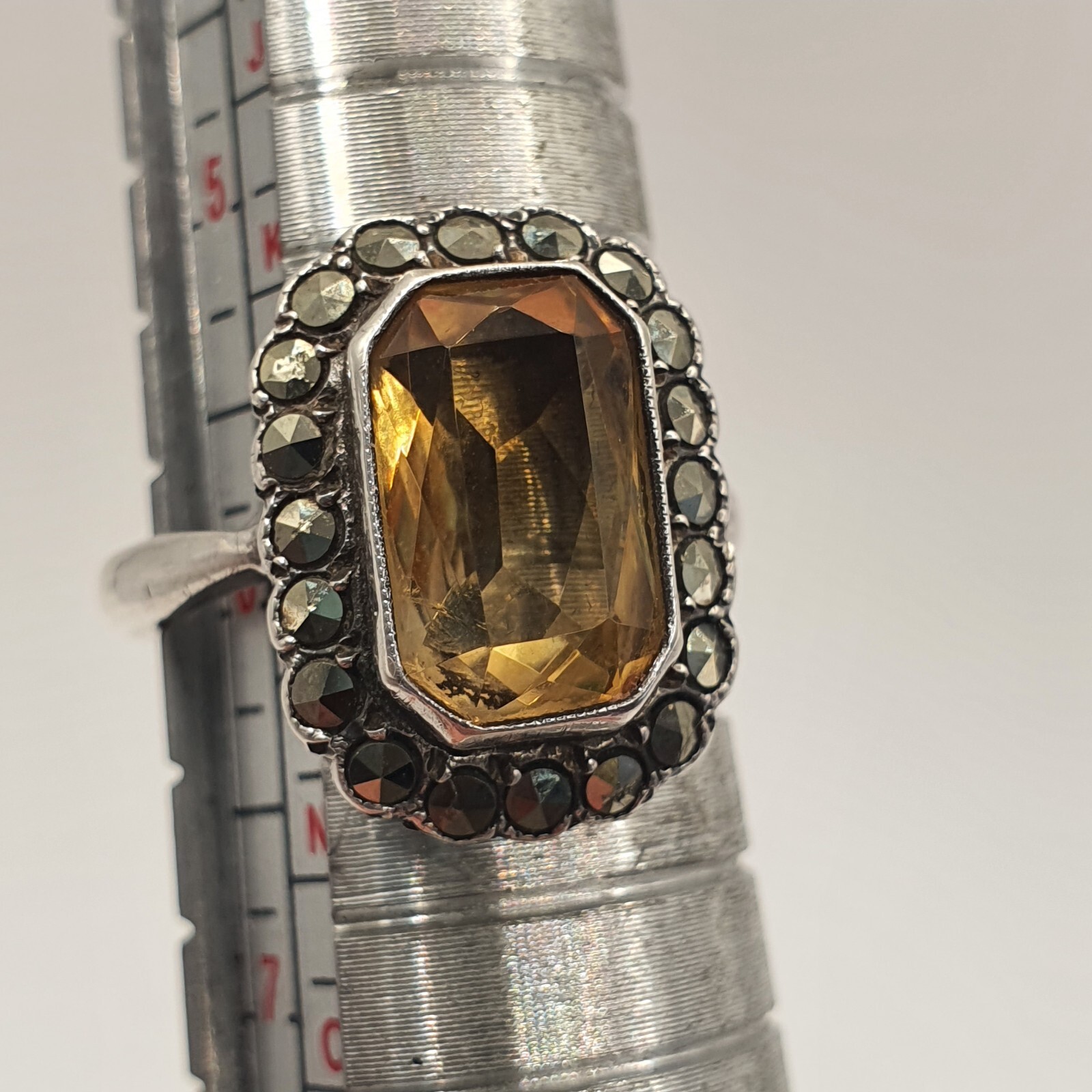 Photo 8 of Vintage Sterling Silver Citrine Ring Size L1/2 Art Deco Style (R14)