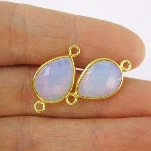Edelstein Verbinder - Vermeil facettierte Träne - 14 mm - Opalit Quarz (pro 2 Stück) - Bild 3 von 3