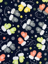 Mittens TOSSED Snowflake CHRISTMAS FABRIC 18"x21" Fat Quarter 100 COTTON