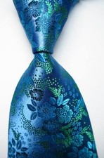 New Classic Floral Sea Blue Green JACQUARD WOVEN Silk Men's Tie Necktie