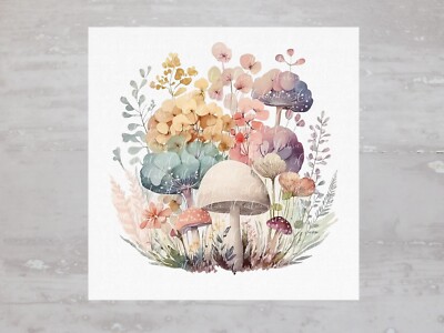 Whimsical Boho Rainbow Mushrooms Fabric Panel Sewing Quilting Block A211