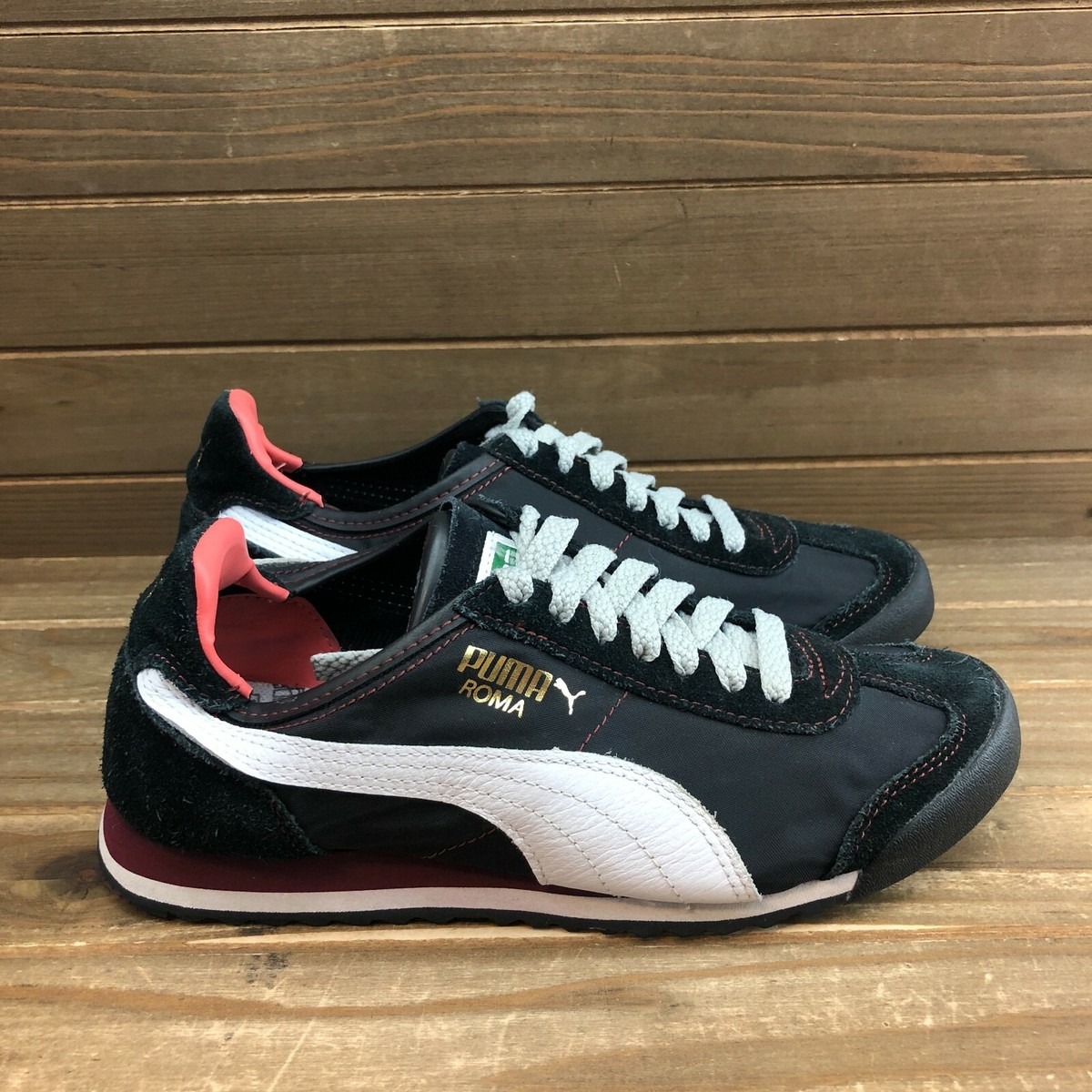 puma roma black suede
