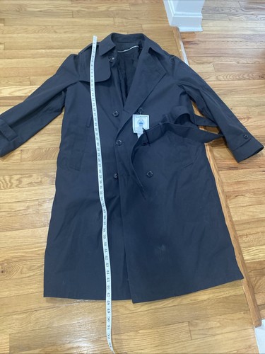Gabardina vintage con etiquetas militar estadounidense doble botonadura negra 42L NUEVA - Imagen 2 de 8