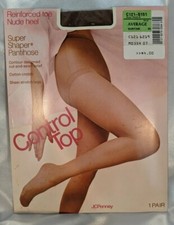 JCPenney Super Shaper Pantyhose Average Suntan 03 Control Top Reinforced Toe NOS