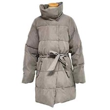 Ichi Puffer Trench Coat Women's M Medium Brown Square Tie Jacket