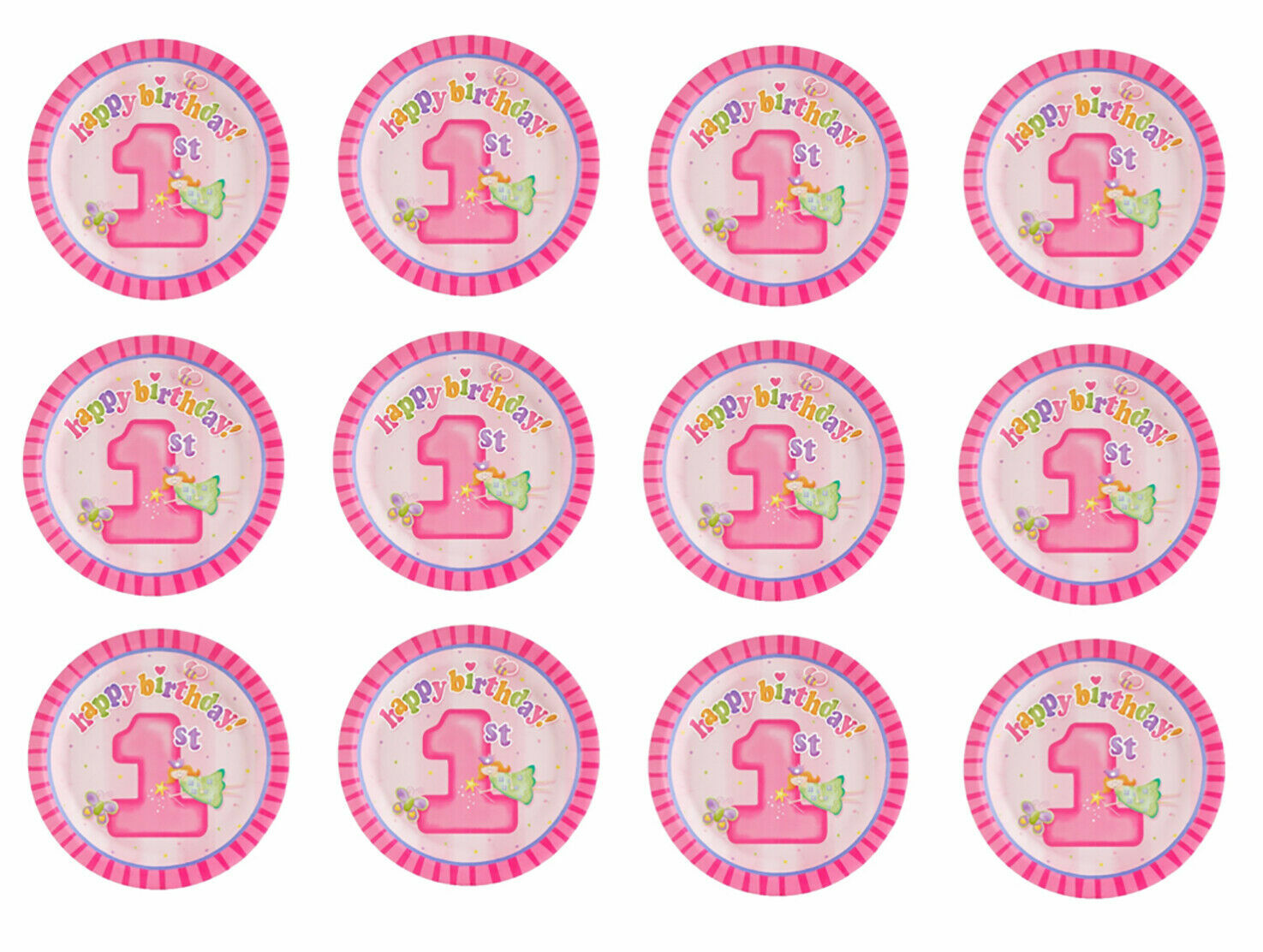 1st Birthday Pink Wafer Card Cupcake Toppers Edible Cup Cake VEX