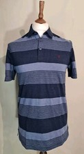 Image of Farah 1920 Leighfield Stripe Shortsleeve Polo Shirt Navy Small