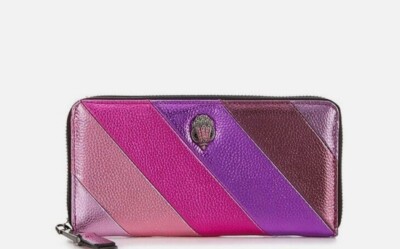 Kurt Geiger pink purple stripe zip-around metallic leather