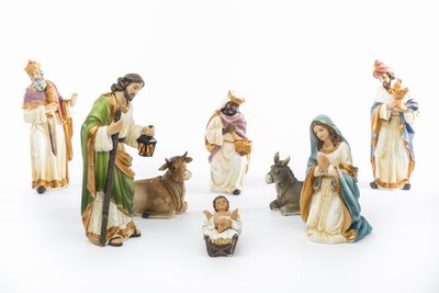 Presepe Nativit&agrave; Resina 8 Pezzi 5 Cm - Statuine Dipinte A Mano