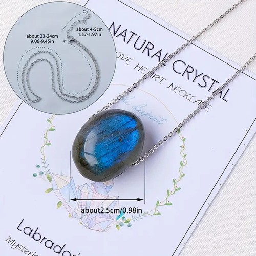 1Pc Vintage Natural Labradorite Pendant Necklace Jewelry Unique Men Women Gift - Picture 10 of 10