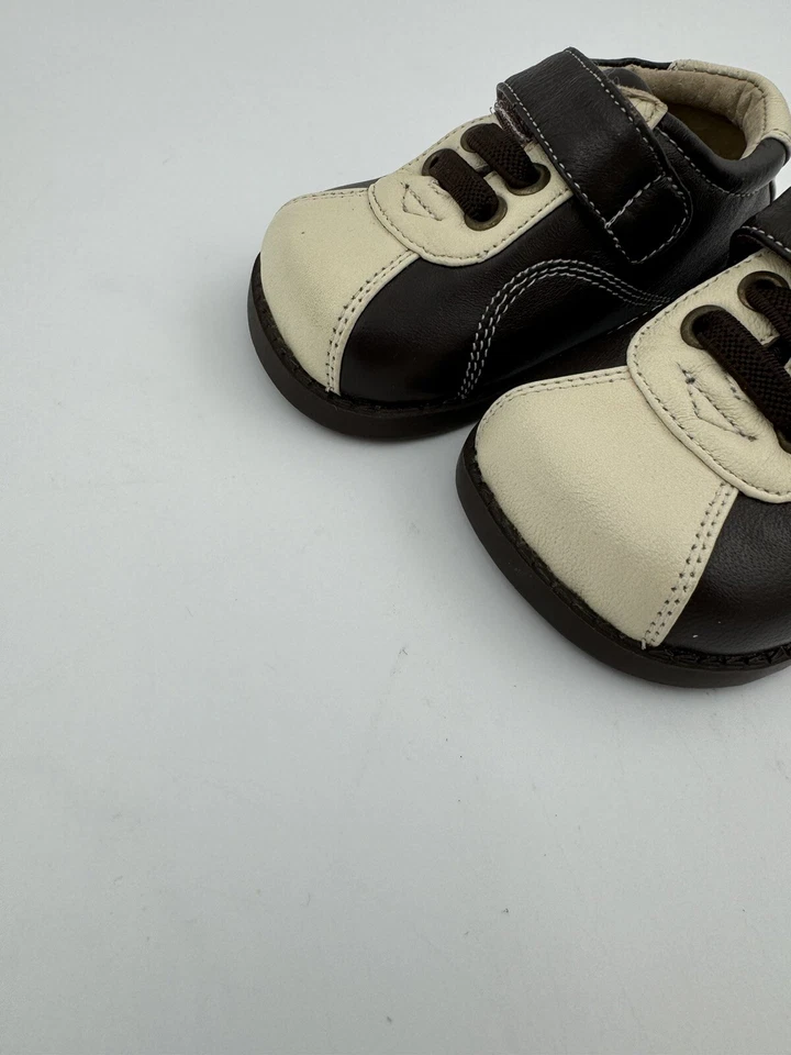 Zapatos Bebé Niño Talla 3 VER KAI RUN Cuero 2 Tonos Marrón Y Crema Nunca Entraron Foto 3 de 4