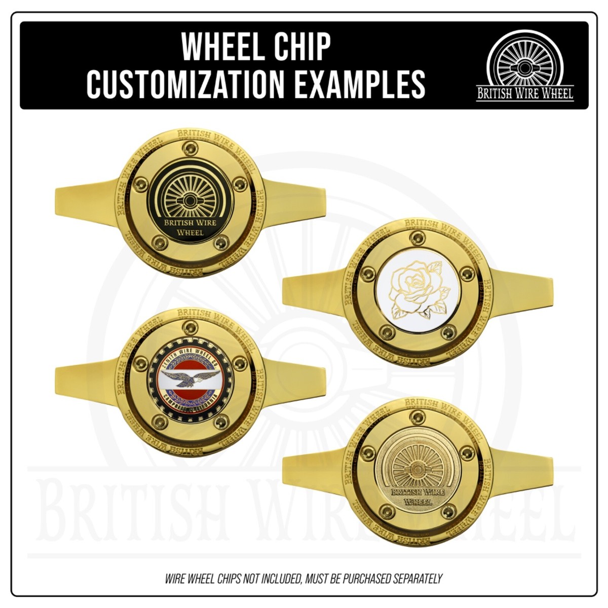 グルダン　バッヂ　ゴールド　グルダンバッヂ 2 Bar Zenith Locking Style Gold KO Spinner Caps for Lowriders, Set
