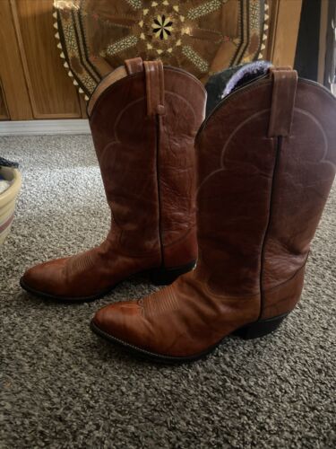 VINTAGE TONY LAMA Wingtip Brown Cowboy Boots MEN'S SZ 12 USA Very Good Cond. - Picture 16 of 18