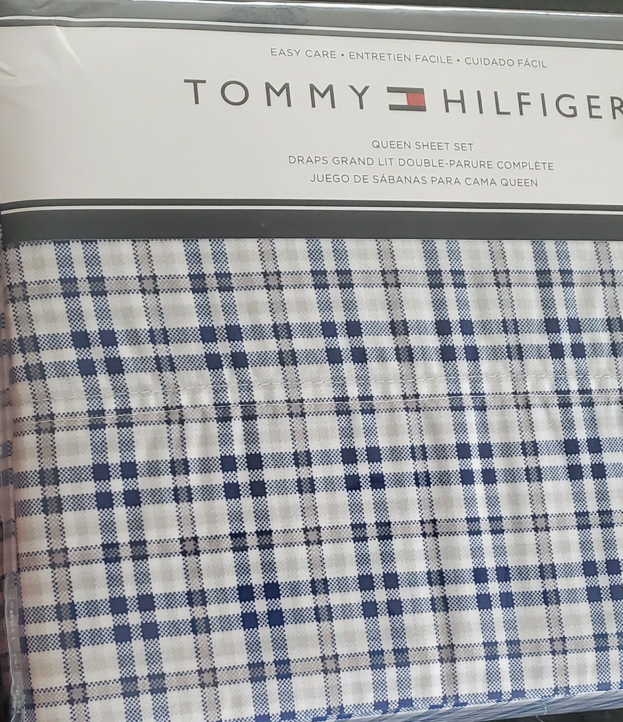 Tommy Hilfiger Queen Sheets Navy Gray White Double Plaid NEW 4 Pc EBay