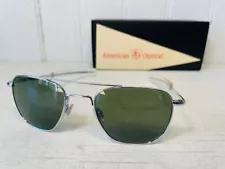 AO AMERICAN OPTICAL Original Pilot Silver Frame w52mm Green GLASS Lens Suns $260