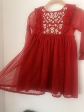 Mini Boden Girls 7-8 S/M Red Embroidered Tulle Dress Fancy