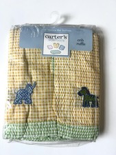 Carter's Baby Crib Ruffle Reversible Gingham Safari Animals Vtg- Yellow Green
