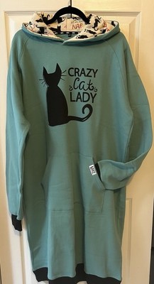 Lazy One Sleep Hoodie Women s L/XL NEW  Crazy Cat Lady  Cozy Cotton/Poly Blend