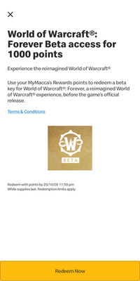 World of Warcraft Forever Beta Access Reward Code Expires By 20/10/2026