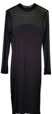 Womens Sz L Black Midi Dress L/s Bodycon Whimsigoth Vamp See Measurents