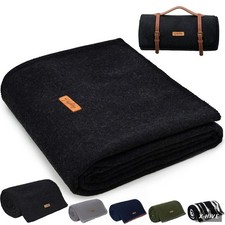 100 Wool Blanket, 48" x 62", Warm, Thick, Washable, Military Wool Blanket, Grea
