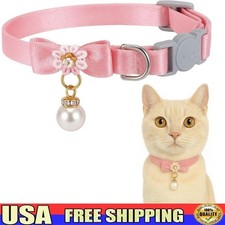 Adjustable Cat Collar W/ Breakaway Buckle Cute Bow  Pearl Pendant Cats New